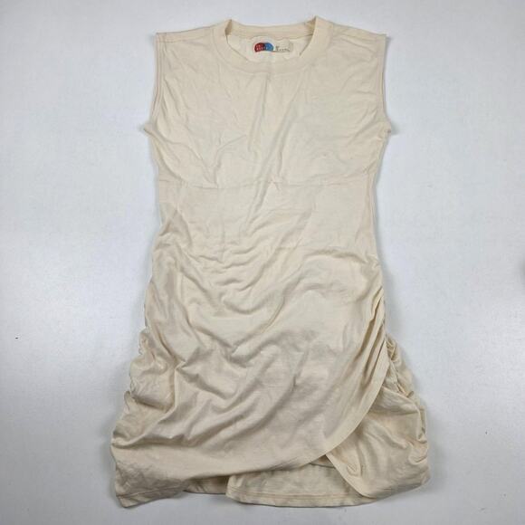 FP Beach Dress Womens XS Cream Sleeveless Ruched Side 100% Cotton Casual Summer - Picture 1 of 11